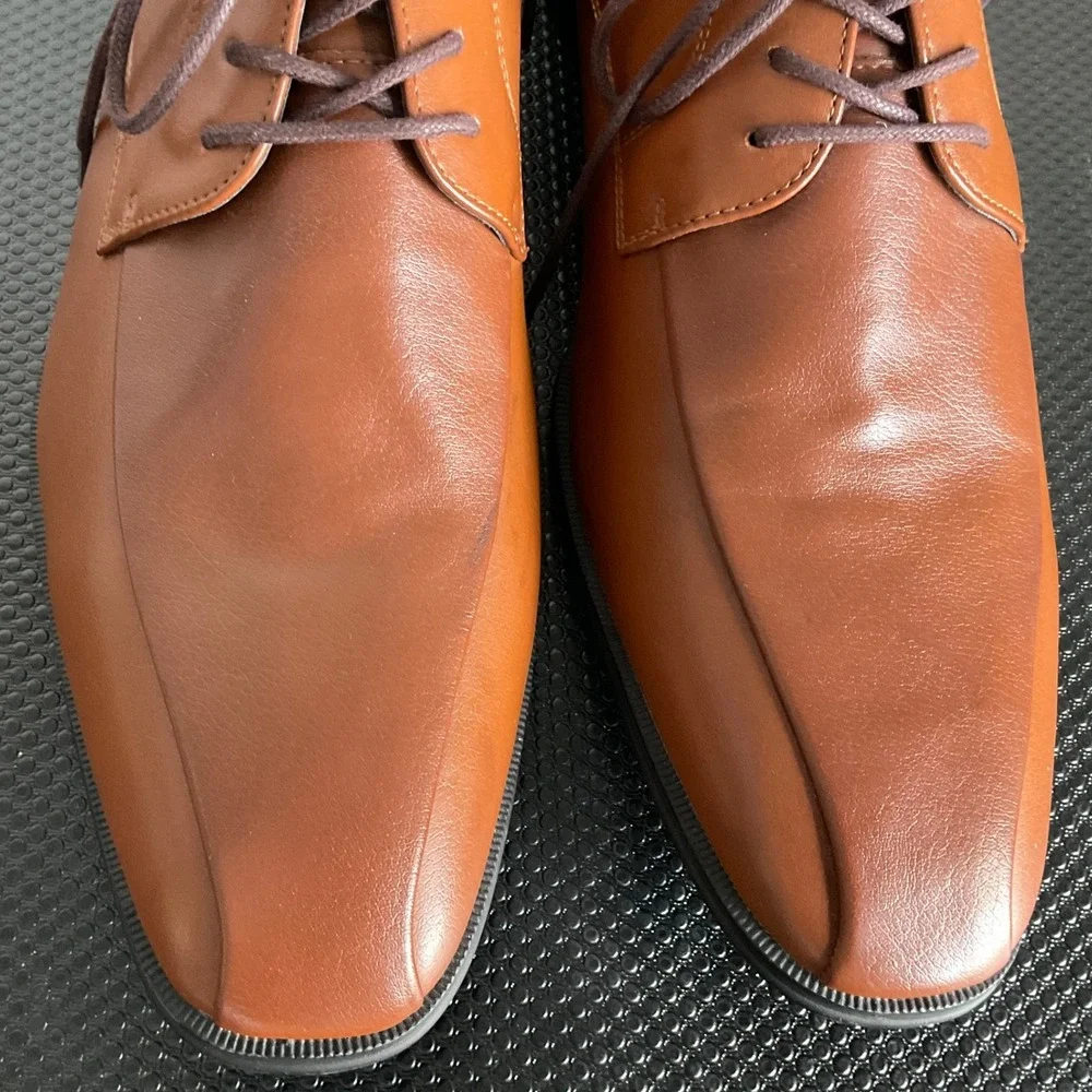 Alfani Seth Mens 11.5M Cognac Brown Bicycle Toe Oxford Dress Shoes 42101